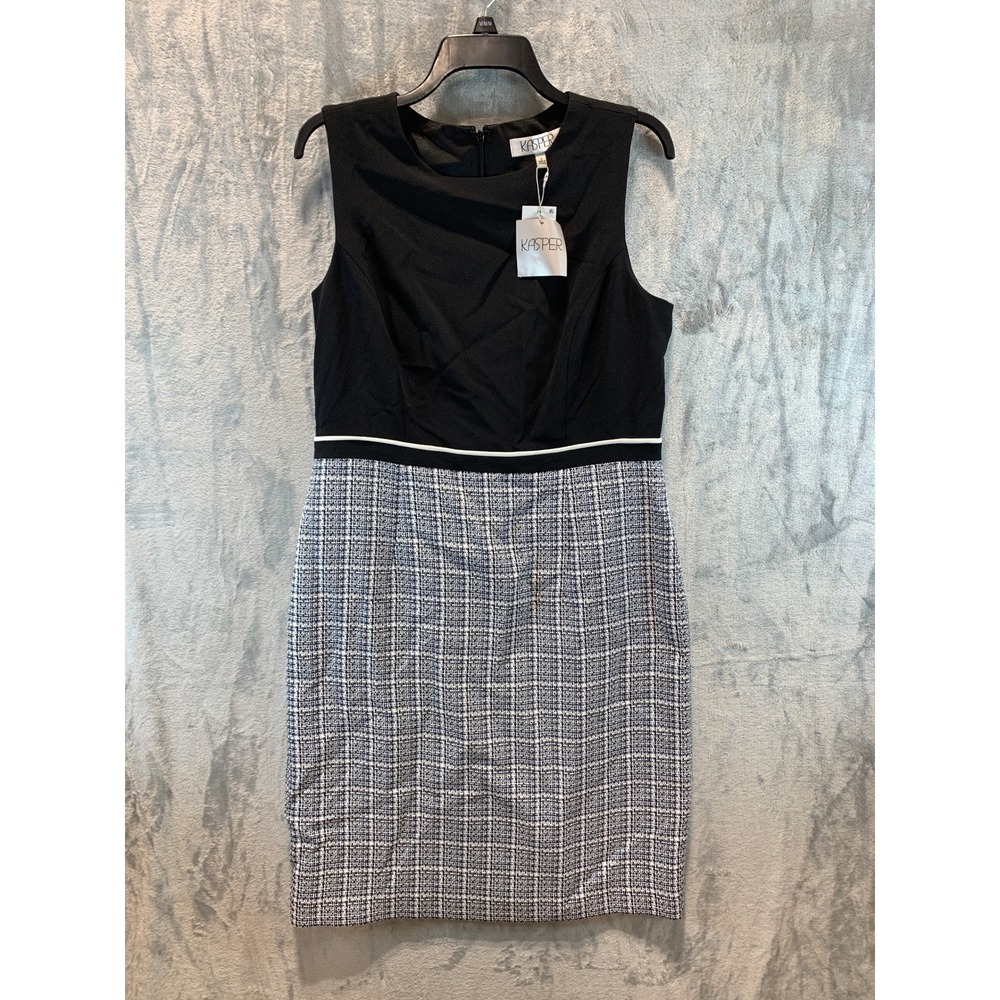 Kasper Womens Black Tweed Colorblock Sheath Dress Sleeveless Size 8 10924417-224